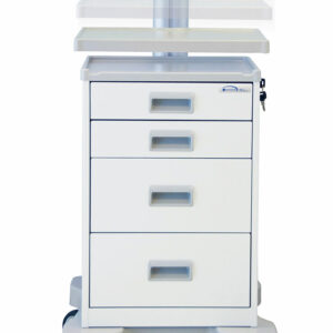 34.5''-46.5'' Tall Height Adjustable PPE Cart, Key Lock, Four Drawer-(Cat.#QTP3366-WHI)