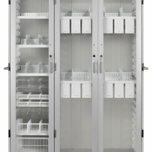 Two Column, Triple Wide LogiCell with Catheter Slides, Shelves, Wire Baskets, and Clear Tubs, Tempered Glass Doors with Key Lock-(Cat.#2652TTLCHGKLCAT2)