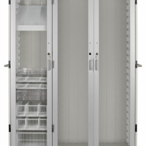 Two Column, Triple Wide LogiCell with Catheter Slides, Shelves, Wire Baskets, and Clear Tubs, Tempered Glass Doors with Key Lock-(Cat.#2652TTLCHGKLCAT4)