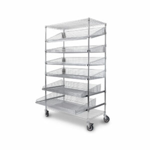 ParWire Basket Shelving Cart with Slanted and Glide Baskets, 8-Tier, 24'' x 36''-(Cat.#PRM2436-3SO2PW1SL-ND)
