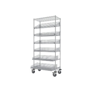 ParWire Basket Shelving Cart with Slanted and Glide Baskets, 8-Tier, 18'' x 36''-(Cat.#PRM1836-3SO2PW1SL-ND)