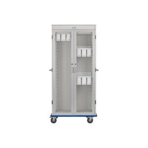 Two Column, Double Wide LogiCell Catheter Cart with Shelves, Tempered Glass Doors with Key Lock-(Cat.#2652DTHGKLCAT5)