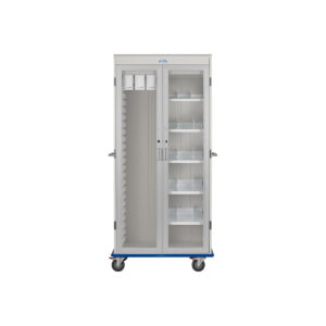 Two Column, Double Wide LogiCell Catheter Cart with Shelves, Tempered Glass Doors with Key Lock-(Cat.#2652DTHGKLCAT7)