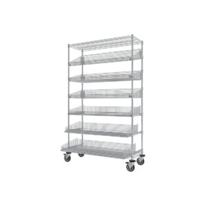 ParWire Basket Shelving Cart with Slanted and Glide Baskets, 8-Tier, 18'' x 48''-(Cat.#PRM1848-3SO2PW1SL-ND)