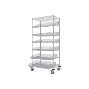 ParWire Basket Shelving Cart with Slanted and Glide Baskets, 8-Tier, 24'' x 36''-(Cat.#PRM2436-3SO2PW1SL-ND)