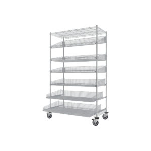 ParWire Basket Shelving Cart with Slanted and Glide Baskets, 8-Tier, 24'' x 48''-(Cat.#PRM2448-3SO2PW1SL-ND)