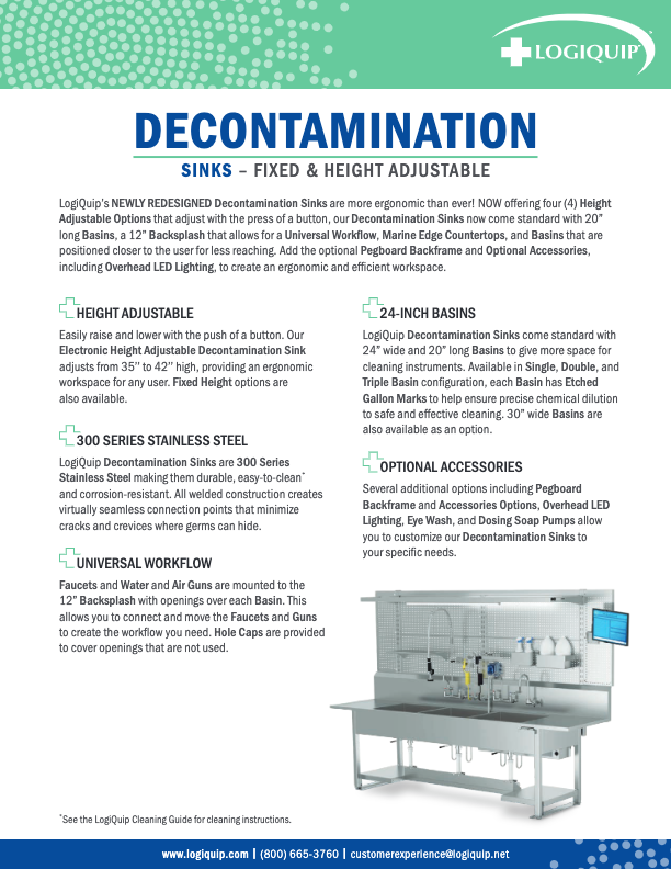 Decontamination Sinks Spec Sheet