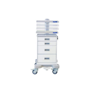34.5''-46.5'' Tall Height Adjustable PPE Cart, Key Lock, Four Drawer-(Cat.#QTP3366-WHI)
