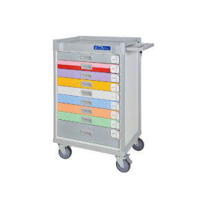Treatment Cart, 44'' Tall Pediatric Treatment Cart, Individual Breakaway Locks, Nine Soft-Close Drawers, Pull-Out Shelf-(Cat.#QT44W30BPEDS2)