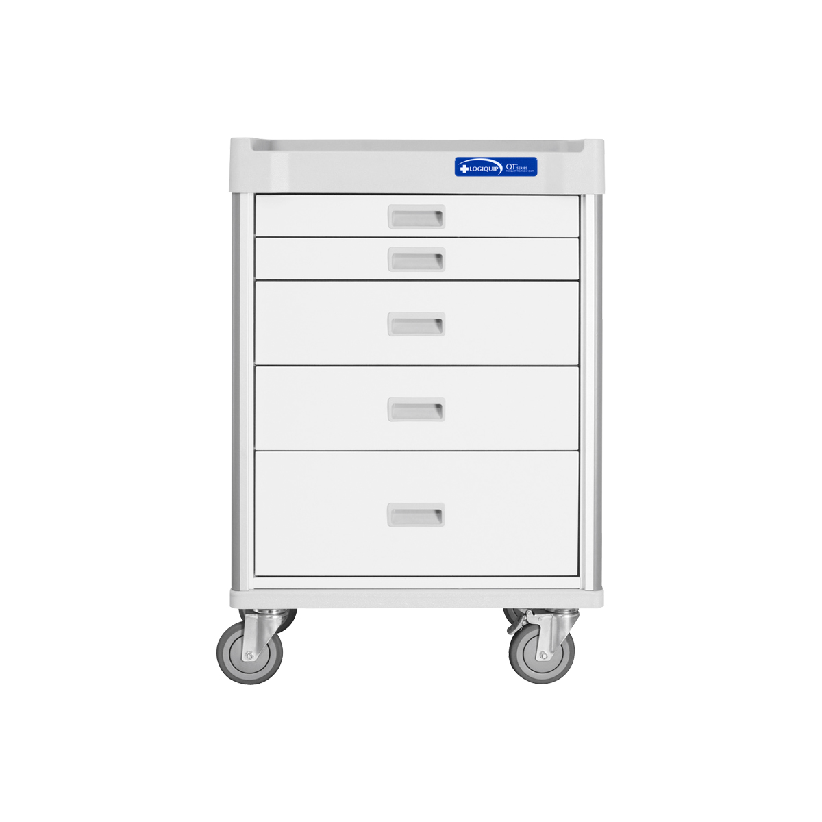 QT41W27K33669_NB_web Treatment Cart, 41'' Tall, eLock, Five Soft-Close Drawers, Pull-Out Shelf-(Cat.#QT41W27E36666W)