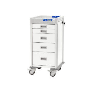 Treatment Cart, 40'' Tall Narrow, eLock, Five Soft-Close Drawers, Pull-Out Shelf-(Cat.#QTN40W27E33669W)